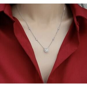 ONE-CARAT MOISSANITE S925 SILVER NECKLACE WITH CRYSTALS HALO